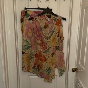 Ashley Stewart Floral Cowl Neck Camisole - Pink, Yellow & Green